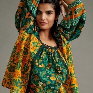 Farm Rio Lace Inset Peasant Blouse NWOT